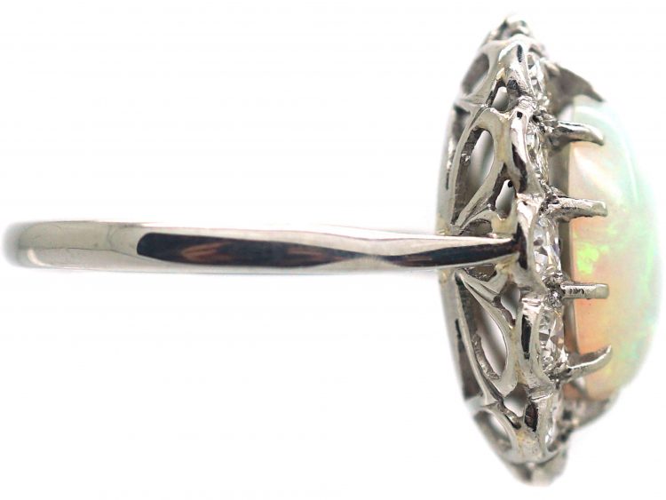 Edwardian Platinum, Opal & Diamond Oval Cluster Ring