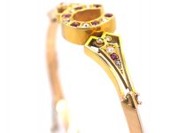 Victorian 15ct Gold, Ruby & Diamond Bangle with Horseshoe Motif