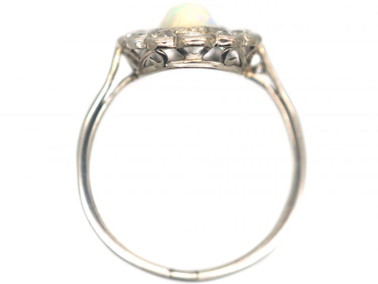 Art Deco Platinum, Opal & Diamond Cluster Ring