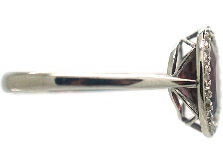 Art Deco Platinum, Almandine Garnet & Diamond Oval Cluster Ring