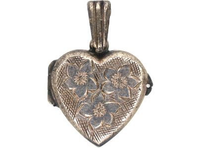 Silver Heart Shaped Locket with Flower Power Detail