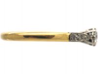 Art Deco 18ct Gold & Platinum, Diamond Solitaire Ring with Diamond Set Shoulders