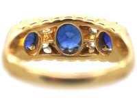 Edwardian 18ct Gold, Three Stone Sapphire & Diamond Ring