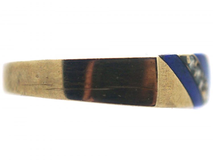 9ct Gold Stripy Blue Enamel & Diamond Ring