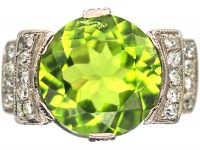 French Art Deco Platinum, Peridot & Diamond Ring