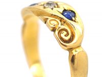 Edwardian 18ct Gold, Sapphire & Diamond Scroll Design Ring
