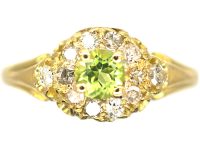 Edwardian 18ct Gold , Peridot & Diamond Cluster Ring