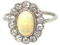 Art Deco Platinum, Opal & Diamond Cluster Ring
