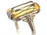 Art Deco Silver & Rectangular Citrine Ring