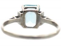 18ct White Gold Rectangular Aquamarine & Diamond Ring