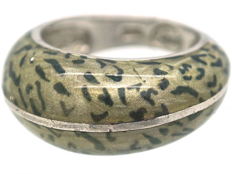 Silver & Leopard Print Enamel Ring