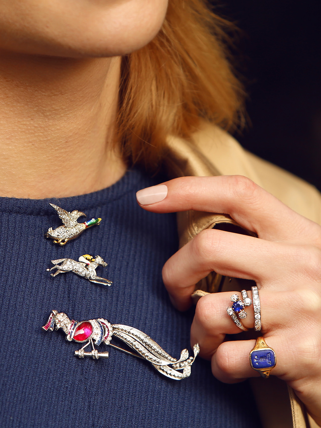 Zara Prassinot wearing antique and vintage jewellery