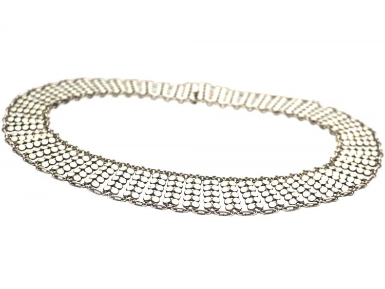Norwegian Silver & White Enamel Collar Necklace by Einar Modahl