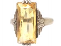 Art Deco Silver & Rectangular Citrine Ring