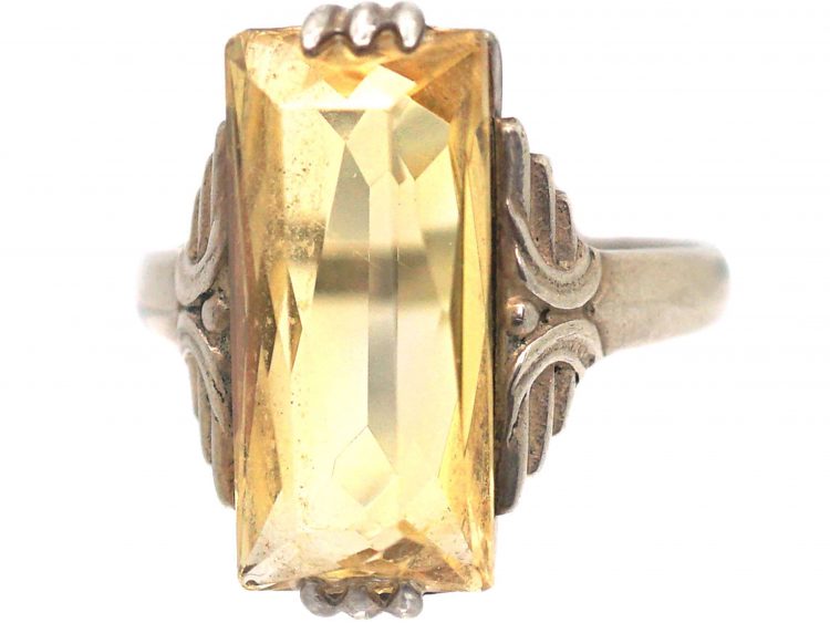 Art Deco Silver & Rectangular Citrine Ring