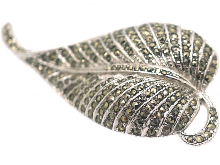 Silver & Marcasite Leaf Brooch