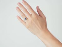 Art Deco 18ct Gold & Platinum, Sapphire & Diamond Square Shaped Ring