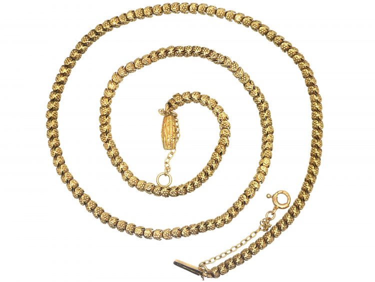 Victorian 15ct Gold Chain with Flower Motif & Decorative Clasp