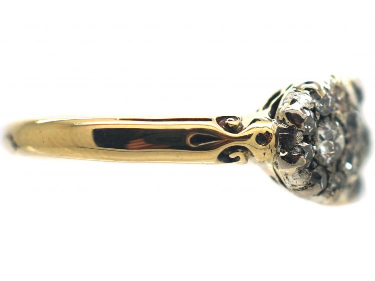 Victorian 18ct Gold & Diamond Triple Cluster Ring