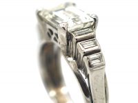 French Art Deco 18ct White Gold, East-West Emerald Cut Diamond Seven Stone Ring