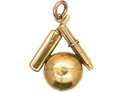 Victorian 9ct Gold, Cricket Themed Pendant with Glazed Locket on the Reverse