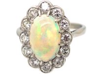 Edwardian Platinum, Opal & Diamond Oval Cluster Ring
