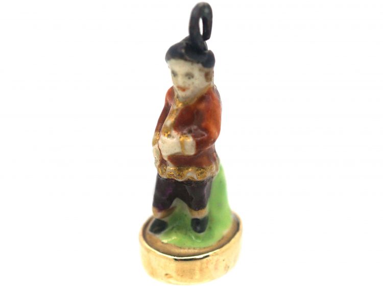Victorian Chelsea-Derby Porcelain 18th Century Gentleman figurine Fob Charm