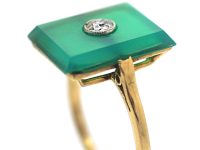 Art Deco Green Chalcedony & Diamond Rectangular Ring