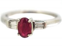 9ct White Gold, Ruby & Diamond Baguette Ring