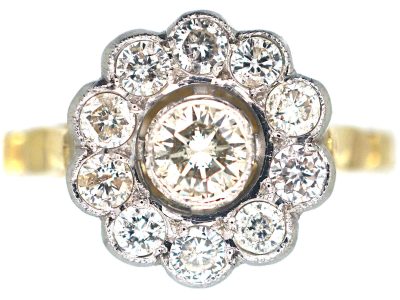 18ct Gold & Platinum, Diamond Daisy Cluster Ring