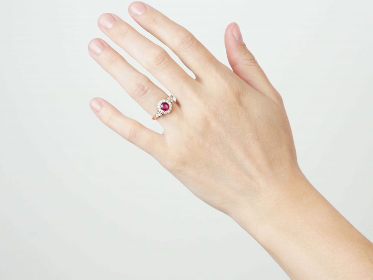 18ct Gold, Cabochon Star Ruby & Diamond Cluster Ring