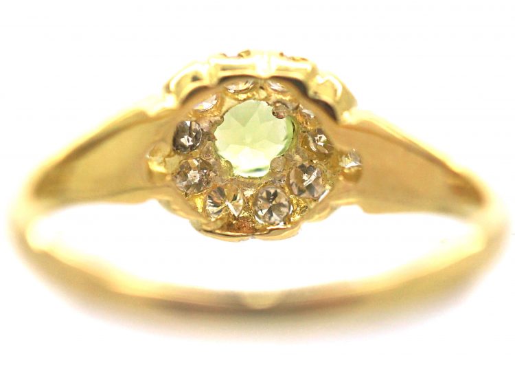 Edwardian 18ct Gold , Peridot & Diamond Cluster Ring