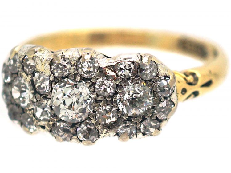 Victorian 18ct Gold & Diamond Triple Cluster Ring