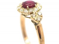 18ct Gold, Cabochon Star Ruby & Diamond Cluster Ring