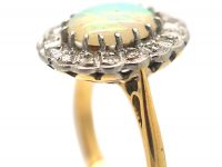 18ct Gold & Platinum Opal & Diamond Oval Cluster Ring