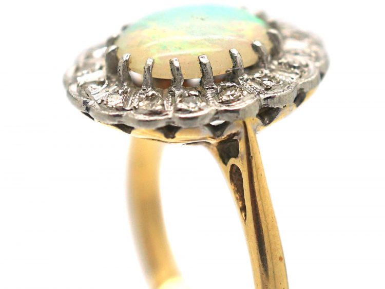 18ct Gold & Platinum Opal & Diamond Oval Cluster Ring