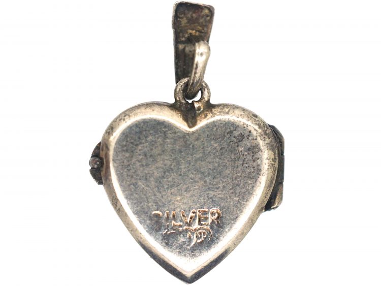 Silver Heart Shaped Locket with Flower Power Detail