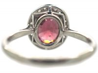 Art Deco Platinum, Almandine Garnet & Diamond Oval Cluster Ring