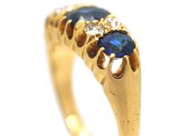 Edwardian 18ct Gold, Three Stone Sapphire & Diamond Ring