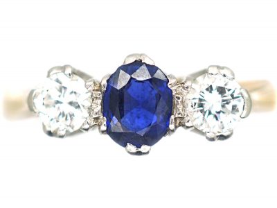 18ct Gold & Platinum, Sapphire & Diamond Three Stone Ring