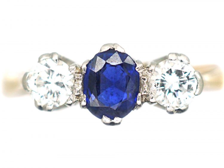 18ct Gold & Platinum, Sapphire & Diamond Three Stone Ring