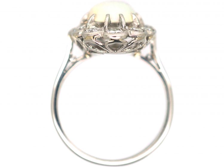 Edwardian Platinum, Opal & Diamond Oval Cluster Ring