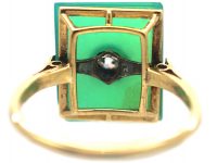 Art Deco Green Chalcedony & Diamond Rectangular Ring