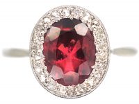 Art Deco Platinum, Almandine Garnet & Diamond Oval Cluster Ring