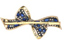 Art Deco 14ct Gold & Platinum, Sapphire & Diamond Bow Brooch by Pistol & Pulker