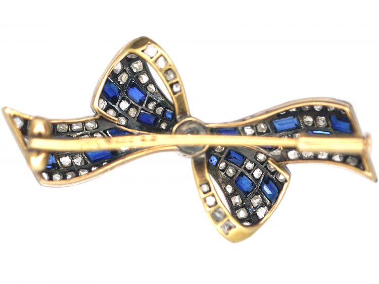 Art Deco 14ct Gold & Platinum, Sapphire & Diamond Bow Brooch by Pistol & Pulker