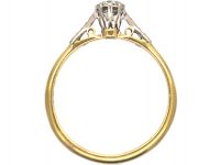 Art Deco 18ct Gold & Platinum, Diamond Solitaire Ring with Diamond Set Shoulders