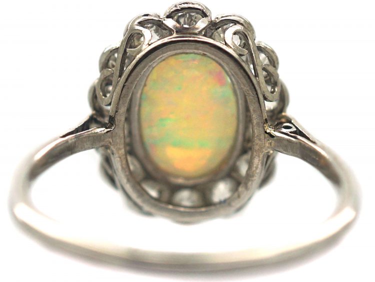 Art Deco Platinum, Opal & Diamond Cluster Ring