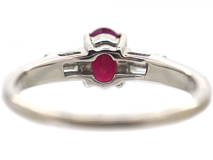 9ct White Gold, Ruby & Diamond Baguette Ring