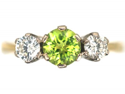 18ct Gold Peridot & Diamond Three Stone Ring